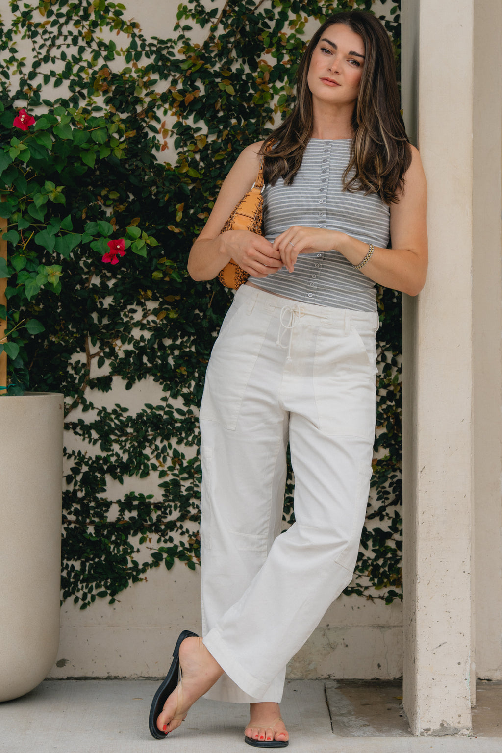 Sabrina Curved Utility Pant- White