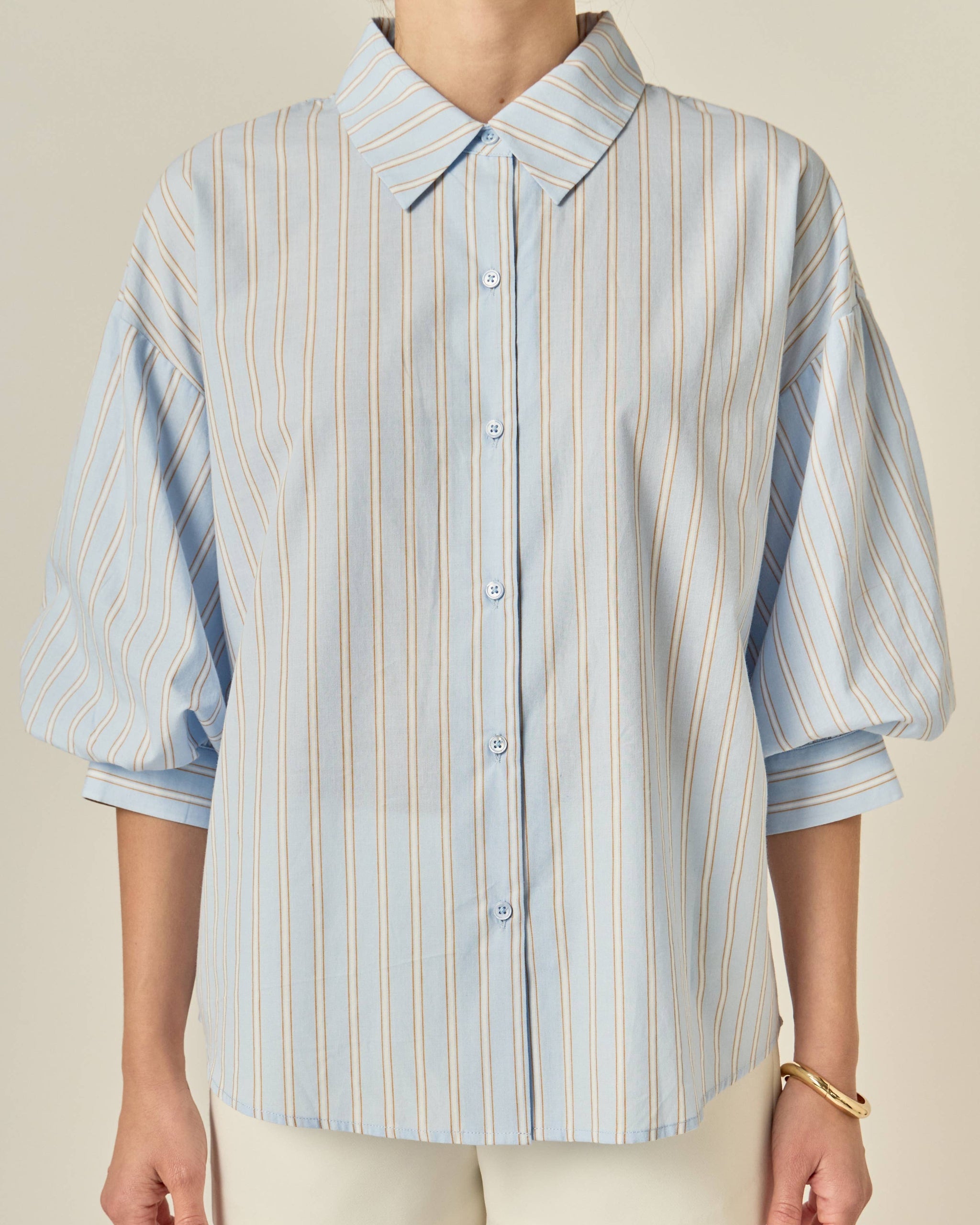 Striped Volume Sleeve Shirt