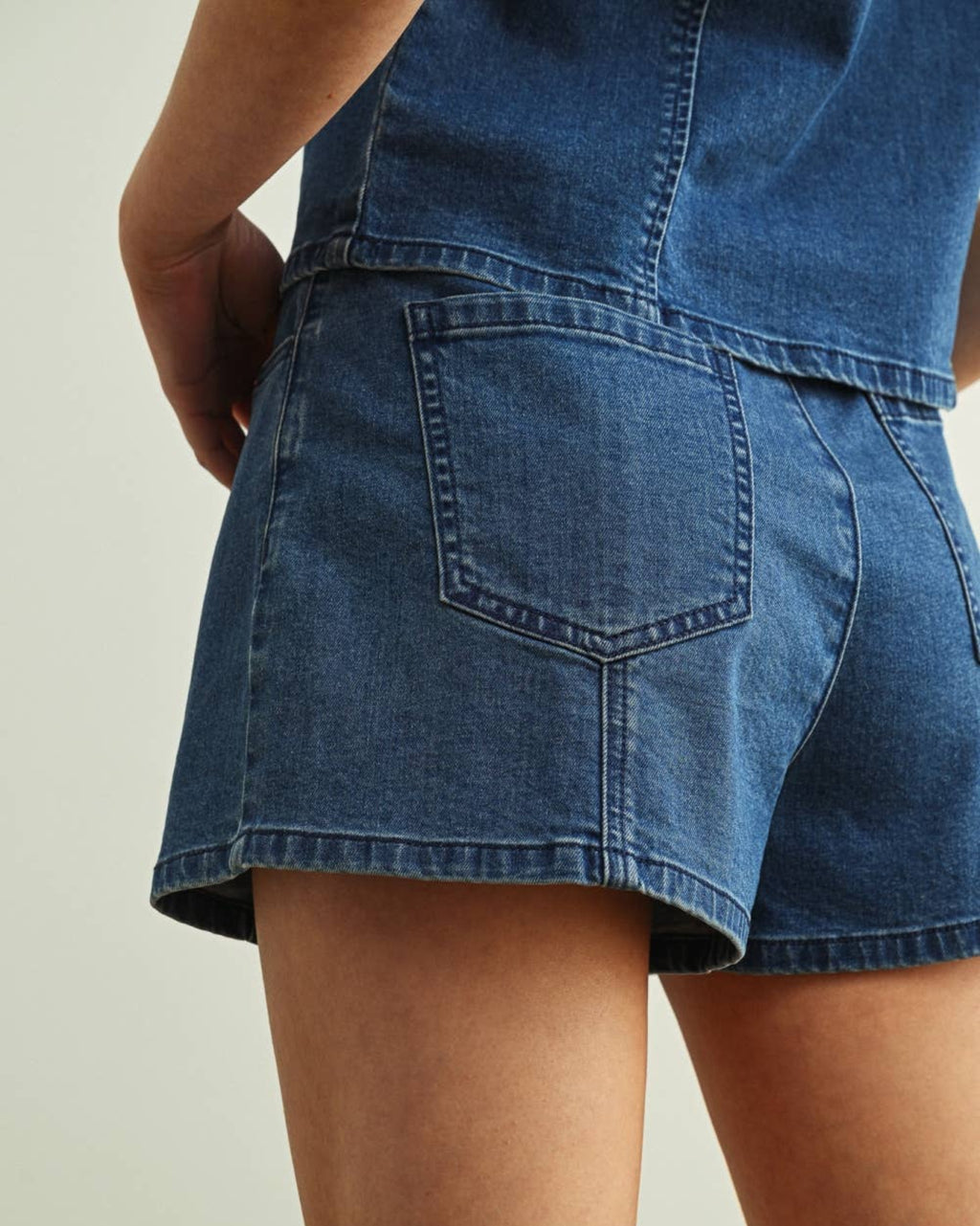 Seamed Denim Shorts