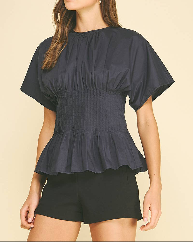 Monroe Peplum Pleated Top