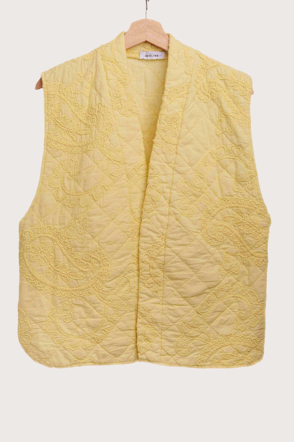 Women’s lightweight cotton quilted vest styled with a casual everyday outfit