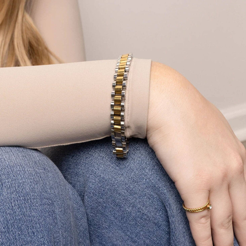 18K Gold Stainless Steel  Mixted Metal Watch Band Bracelet