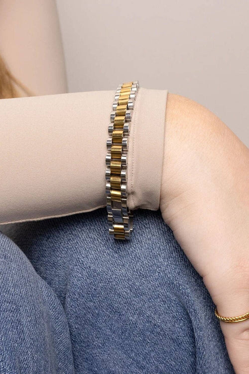 18K Gold Stainless Steel Mixted Metal Watch Band Bracelet - STRIVE Boutique