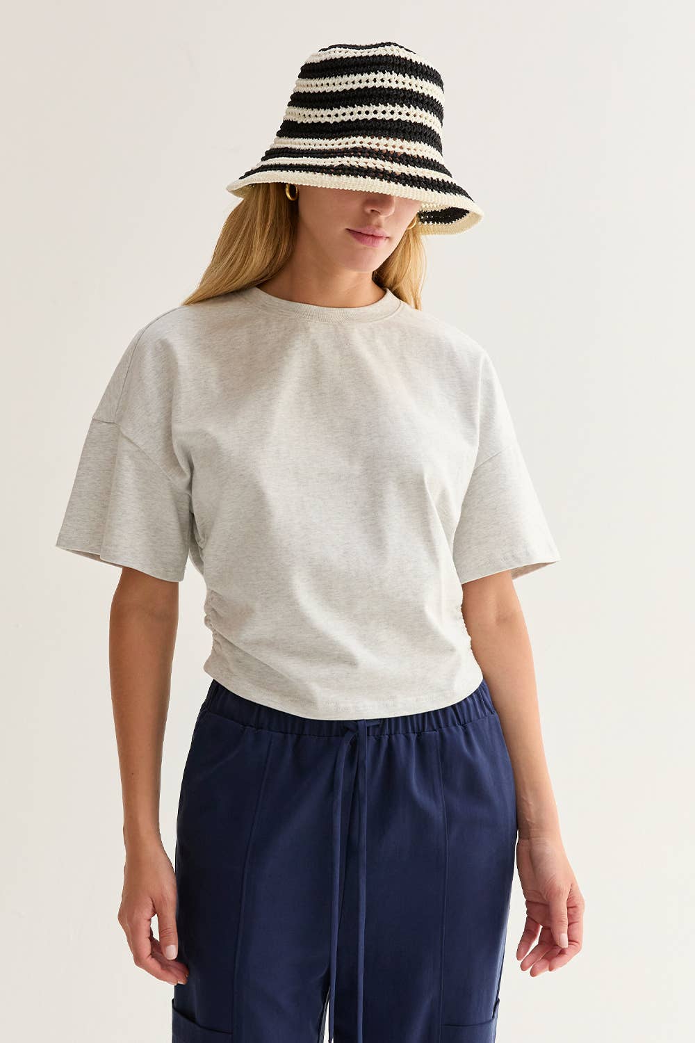 Elbow Sleeve Ruched T-Shirt Top