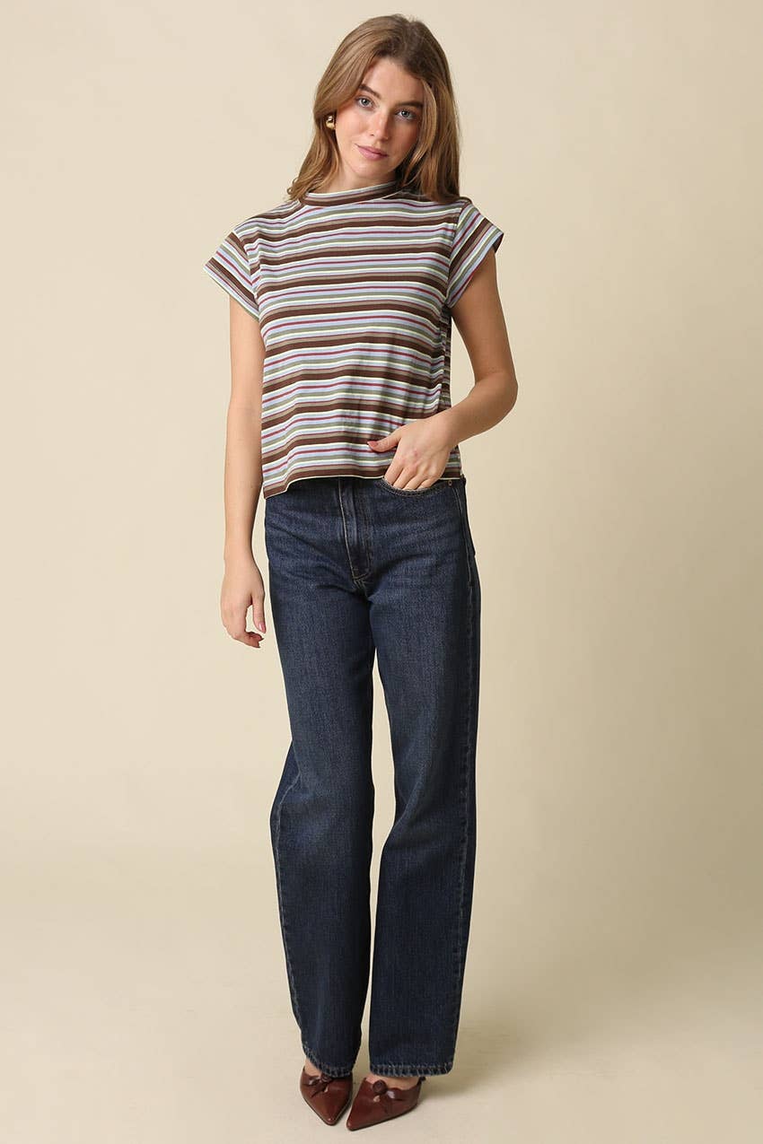 Olivia Stripe Mock Neck Tee - STRIVE Boutique