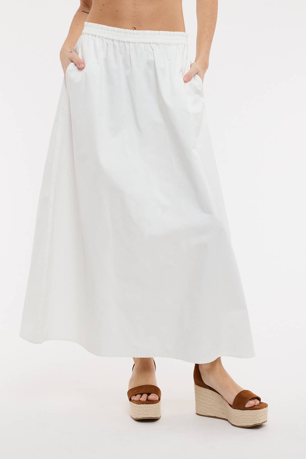 Cotton Midi Skirt-White