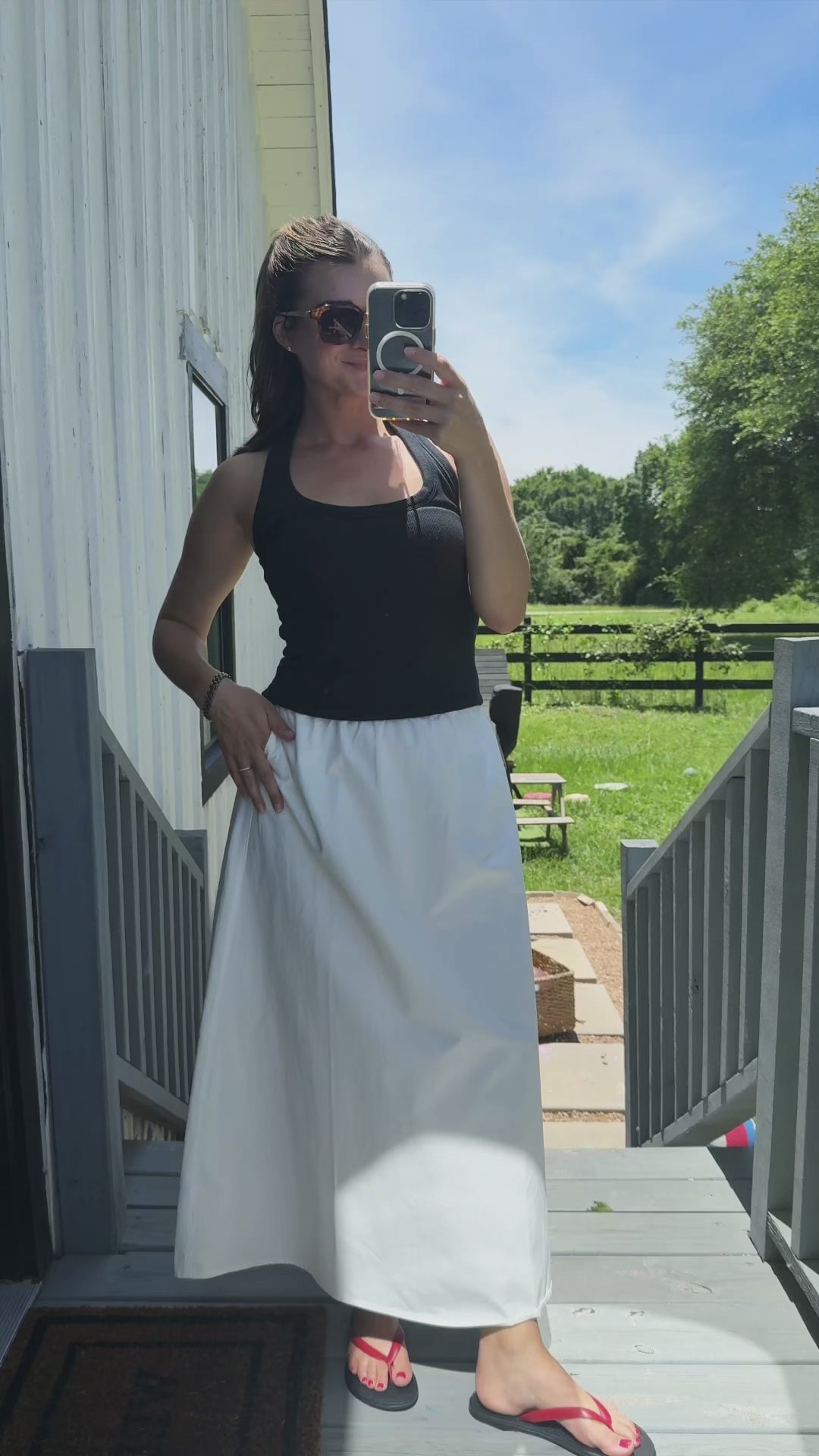 Cotton Midi Skirt-White
