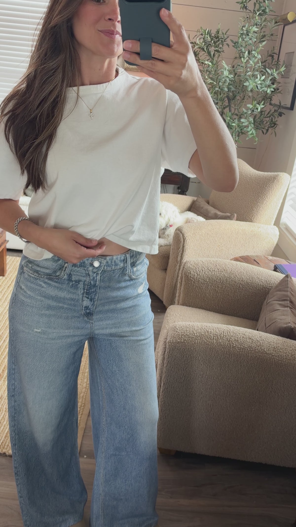 Faux Denim French Terry Wide Leg Pants