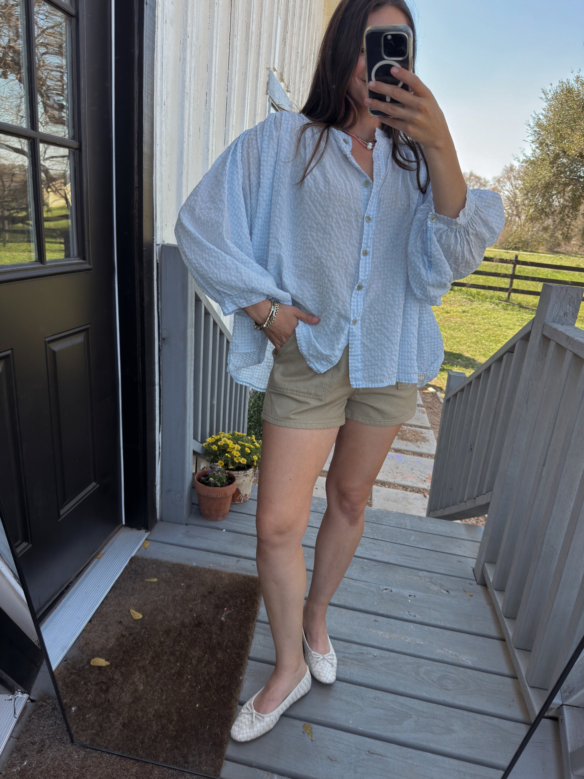 Gingham Cotton Blouse- One Size