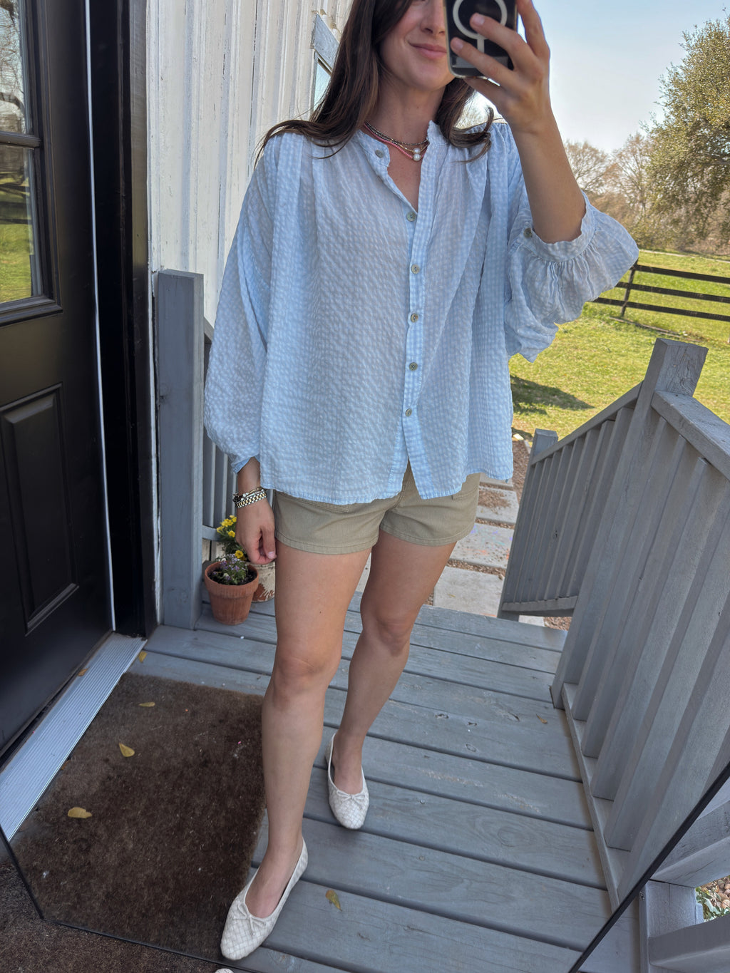 Gingham Cotton Blouse- One Size