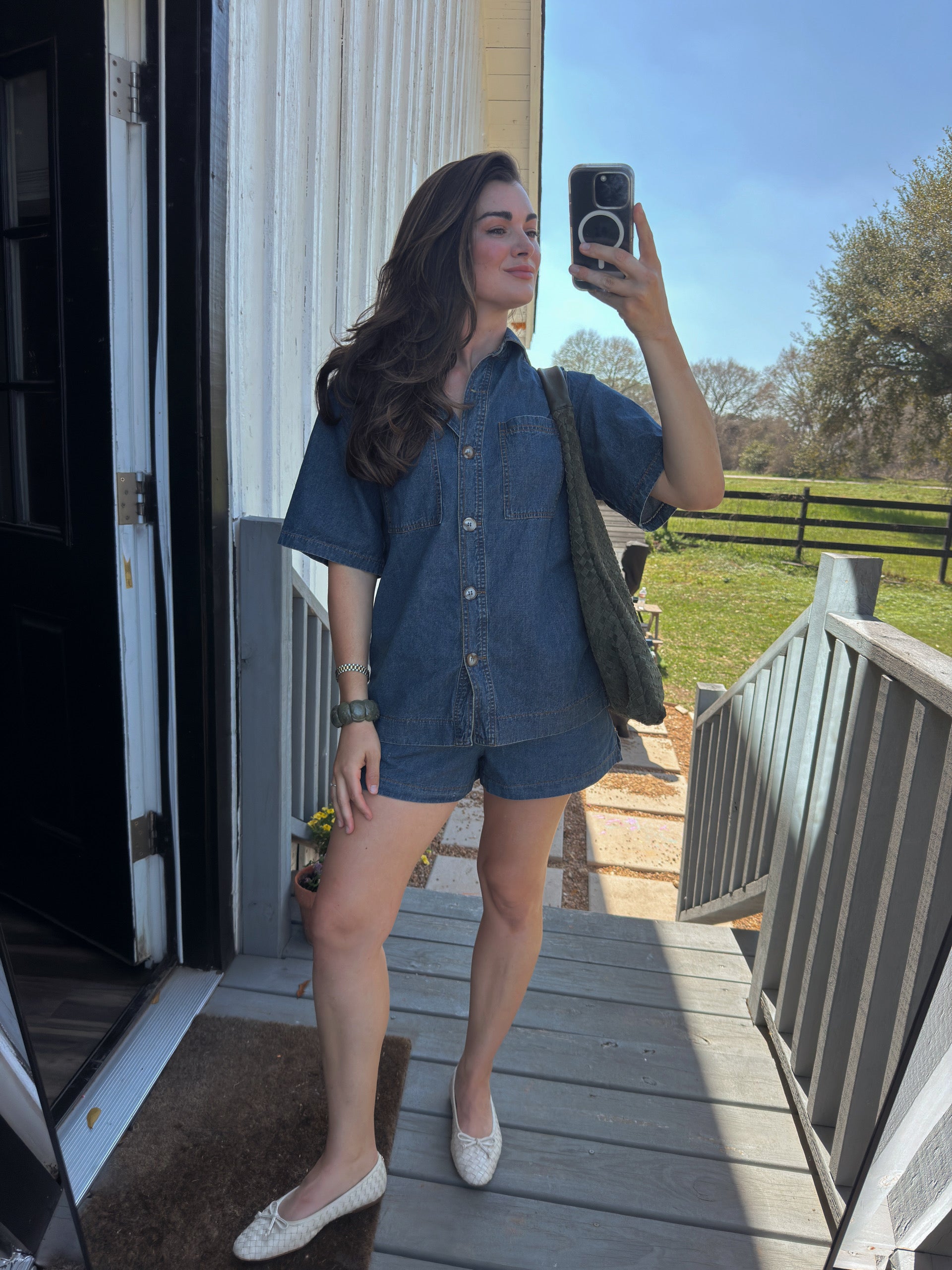 Cotton Denim Button Down Shirt